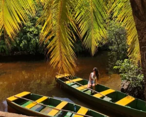 Tourists enjoying boat safari to Madol Island in Koggala Lake