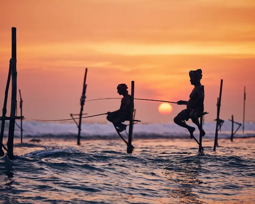 Traditional stilt fishermen at Koggala beach during Galle day tour